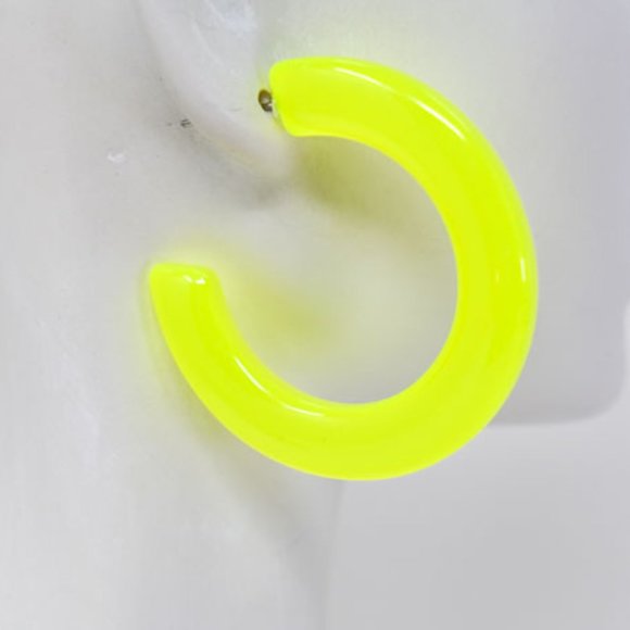 1.75" Retro Translucent Neon Yellow Hoop Earrings - Picture 4 of 11